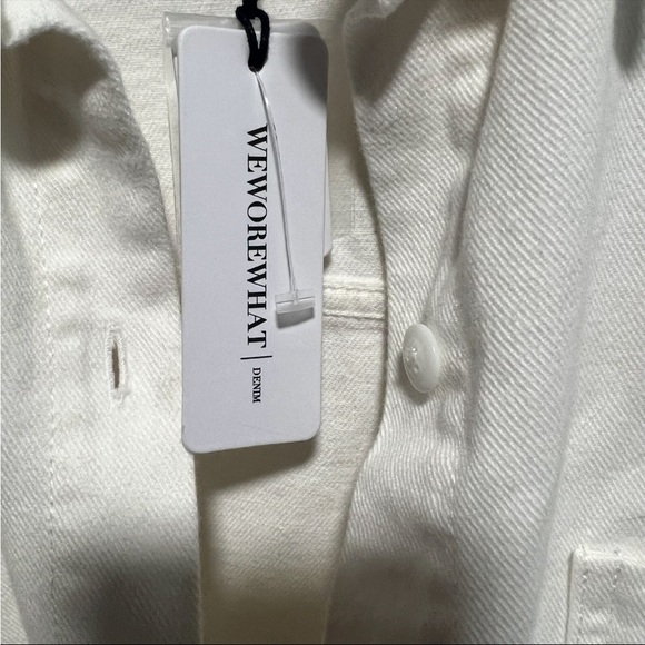 We What Wear White Denim Boyfriend Shirt Rigid Denim, New with tags - Picture 6 of 6